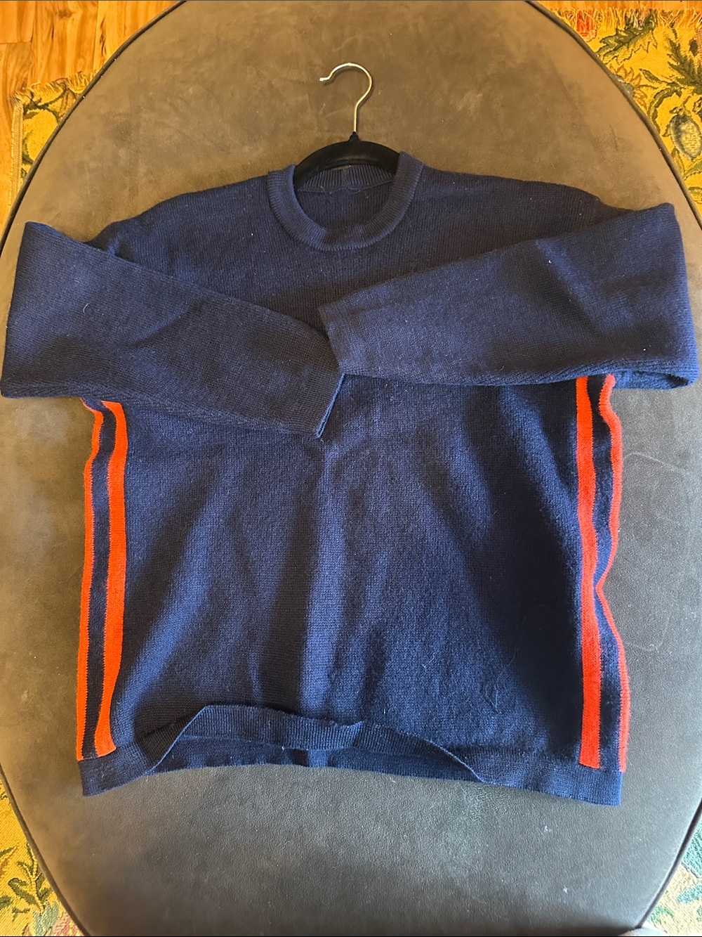 Source Unknown Navy Crewneck Sweater with Red Side Stripes